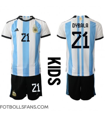 Argentina Paulo Dybala #21 Replika Hemmatröja Barn VM 2022 Kortärmad (+ Korta byxor)